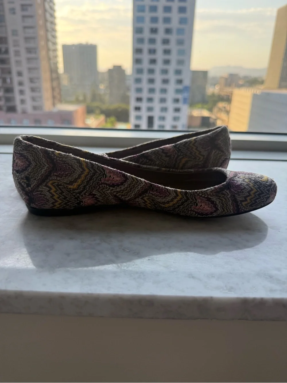 Missoni Multicolor Knit Pattern Ballet Flats — Black, Purple, Yellow Accents